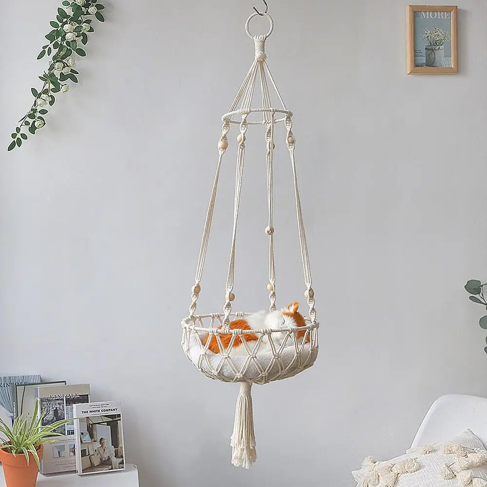 Large Macrame Cat Hammock Macrame Hanging Swing Cat Dog Bed Basket Home Pet Cat Accessories Dog Cat's House Puppy Bed Gift