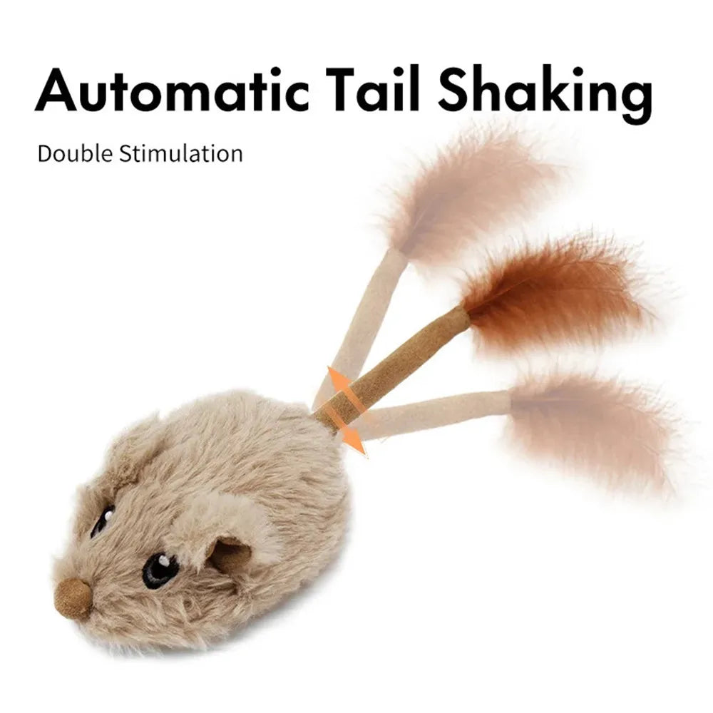 Interactive Cat Toys Electric Intelligent Moving Mouse Automatic Tail Shaking Squeak Mouse USB Charging Plush Cats Teasing Toy