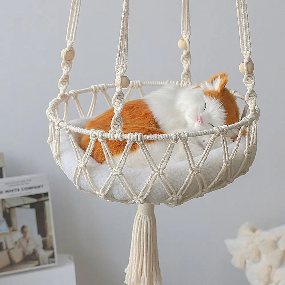 Large Macrame Cat Hammock Macrame Hanging Swing Cat Dog Bed Basket Home Pet Cat Accessories Dog Cat's House Puppy Bed Gift