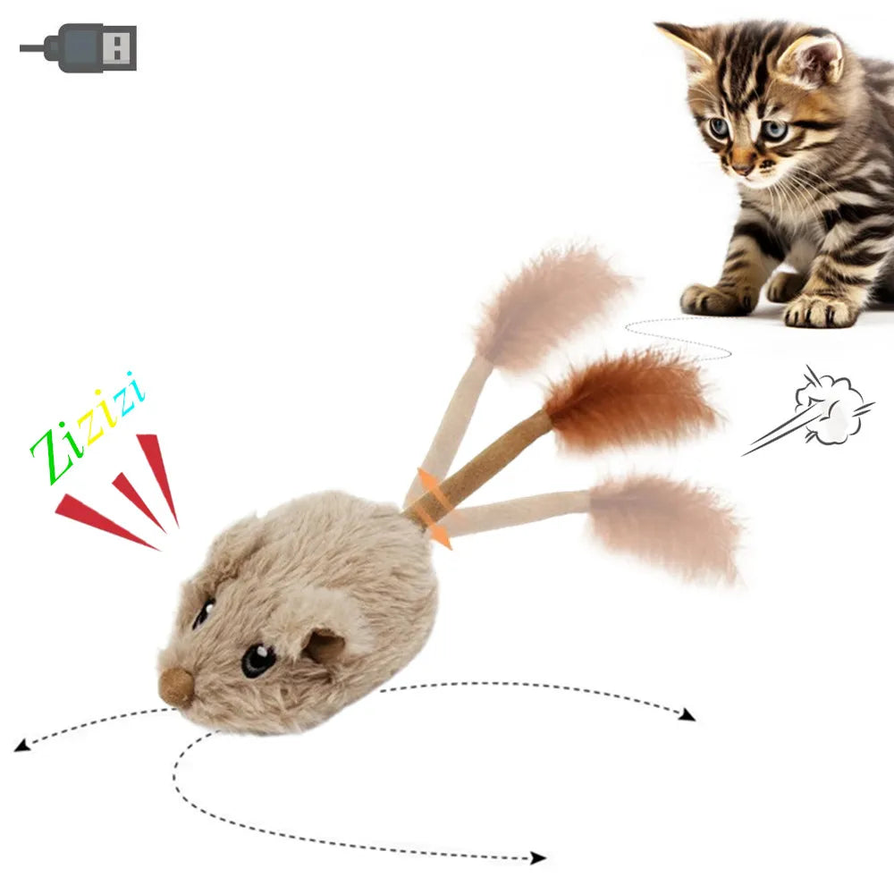 Interactive Cat Toy Moving, Tail Shaking, Squeaking Mouse