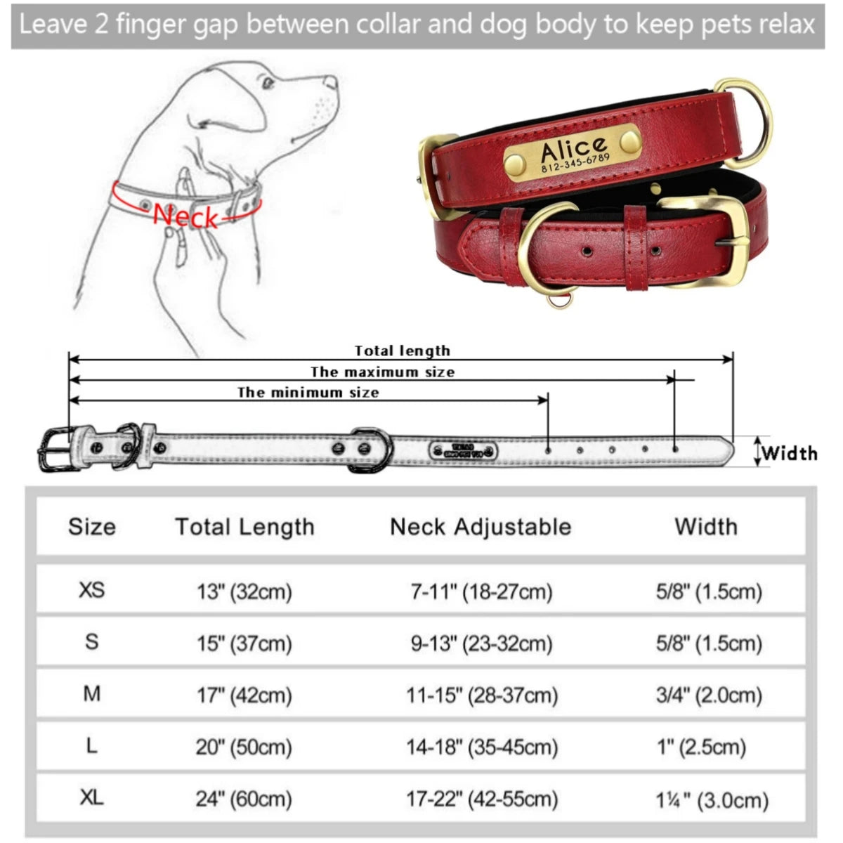 Customized Leather ID Nameplate Dog Collar Soft Padded Dogs Collars Free Engraving Name for Small Medium Large Dogs Adjustable