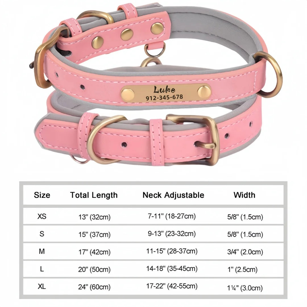 Customized Leather ID Nameplate Dog Collar Soft Padded Dogs Collars Free Engraving Name for Small Medium Large Dogs Adjustable