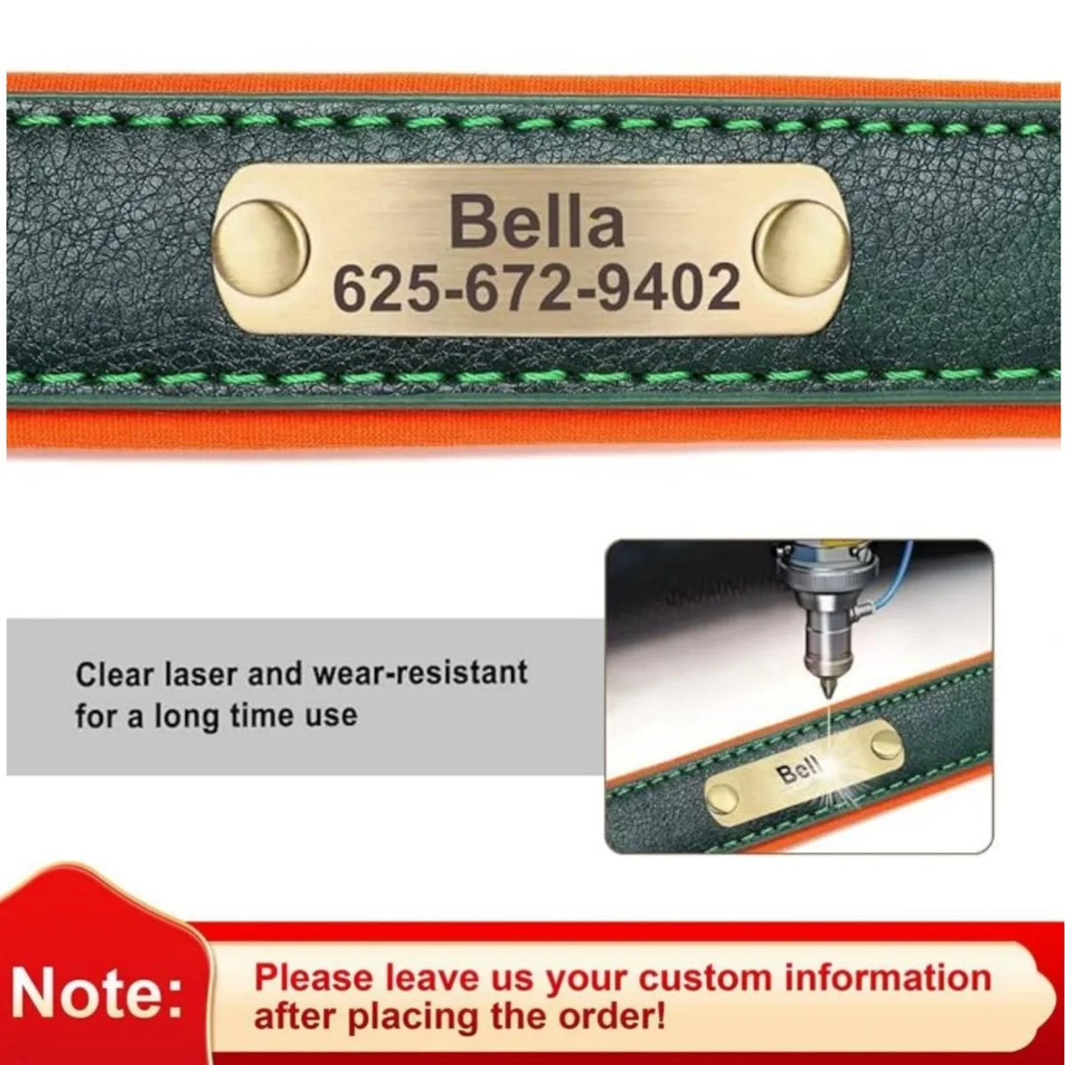 Customized Leather ID Nameplate Dog Collar Soft Padded Dogs Collars Free Engraving Name for Small Medium Large Dogs Adjustable