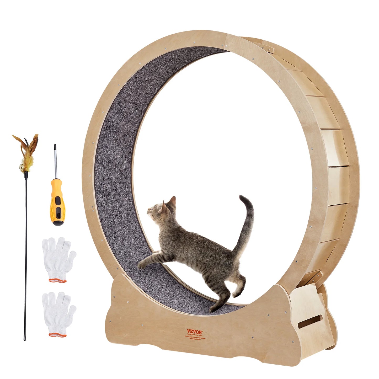 Cat Exercise Wheel Natural Wood Silent Running Toy Treadmill