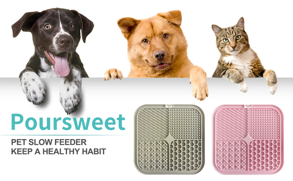 Poursweet Dog Lick Mat with Suction Cups Slow Feeders Licking Pet Anxiety Relief Cat Training for Food, Yogurt, Peanut Butter