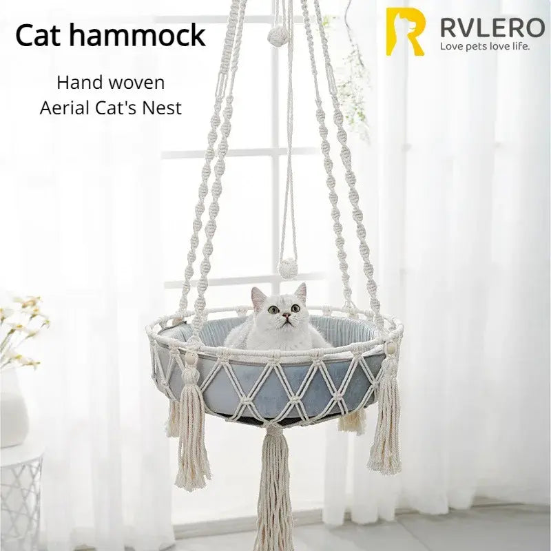 New Pet Hammock Cat Swing Hand Woven Cotton Rope Cats Hanging Basket