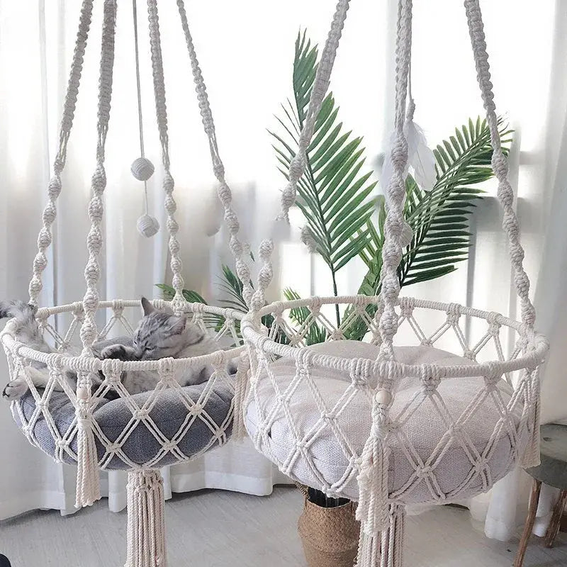 New Pet Hammock Cat Swing Hand Woven Cotton Rope Cats Hanging Basket